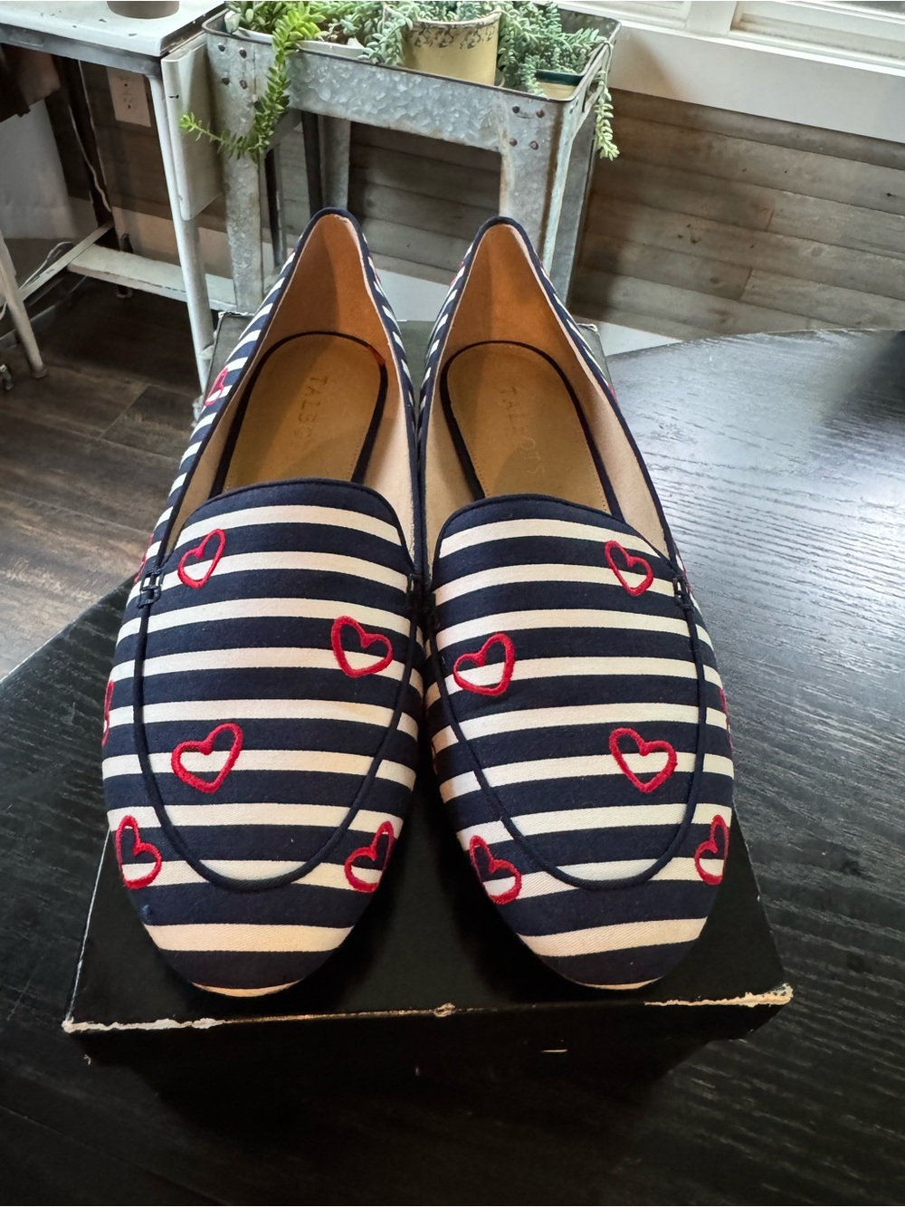 Talbots Navy & White Striped Loafers with Red Heart Accents 10 - Picture 2 of 8